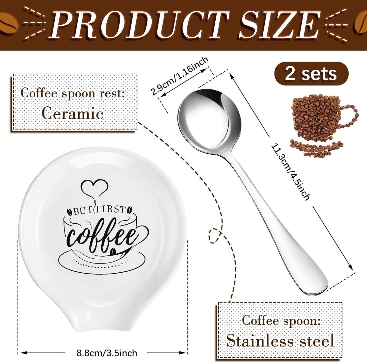 4 Pieces Coffee Spoon Rest and Spoon Funny Coffee Quote Ceramic Coffee Spoon Holder Rests for Coffee Station Decor Stove Top Countertop Kitchen Accessories Nice Present for Coffee Lovers