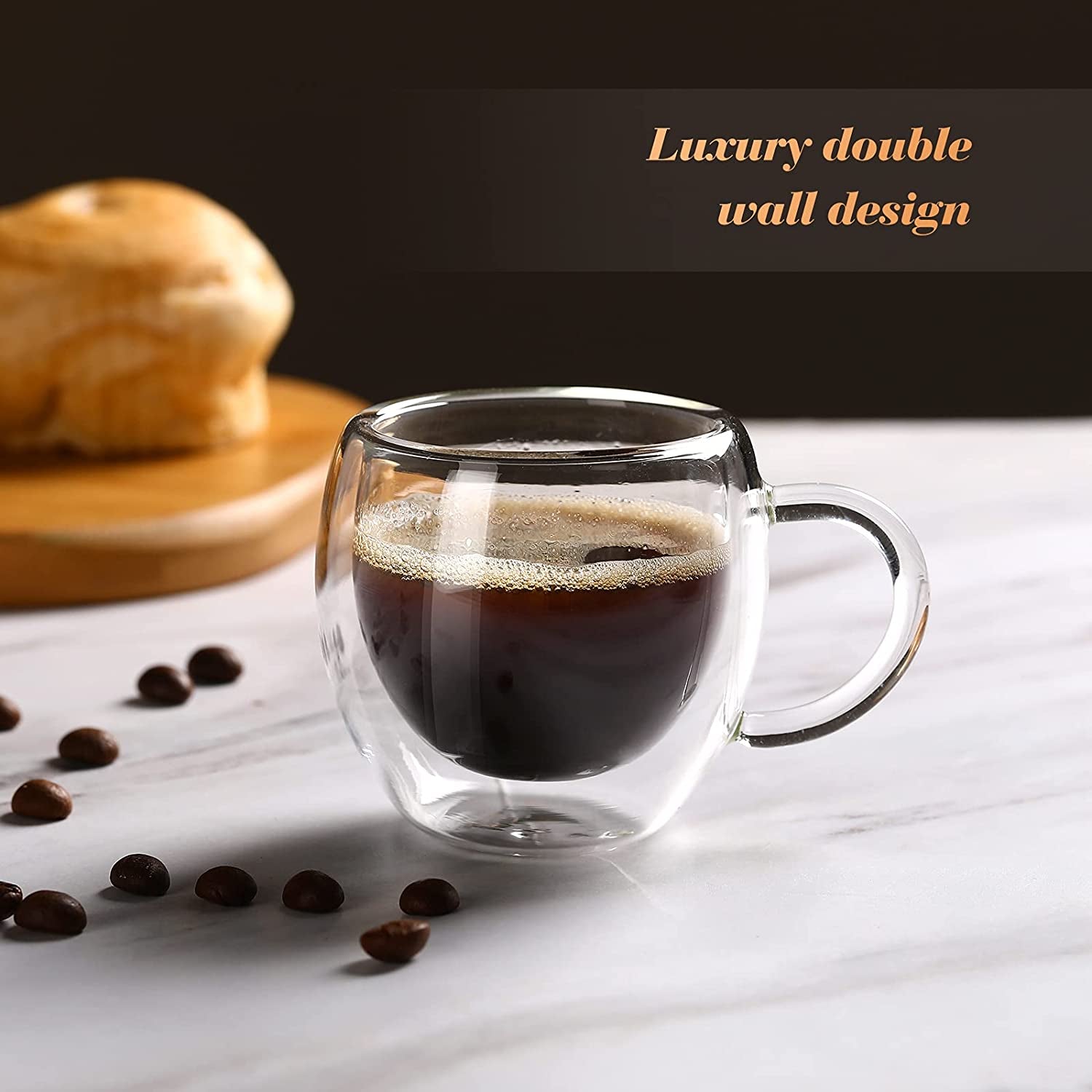Espresso Cups Set of 2 with Handle,2.5Oz Clear Expresso Shots Cup,Espresso Shot Glasses,Double Wall Insulated Espresso Mugs,Tazas De Cafe Expreso,Microwave Dishwasher Safe,Suit for Espresso Machine