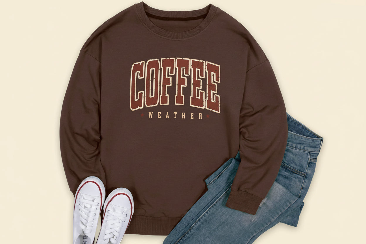 Coffee Sweatshirt for Women Coffee Weather Crewneck Sweatshirt Casual Autumn Fall Long Sleeve Shirt