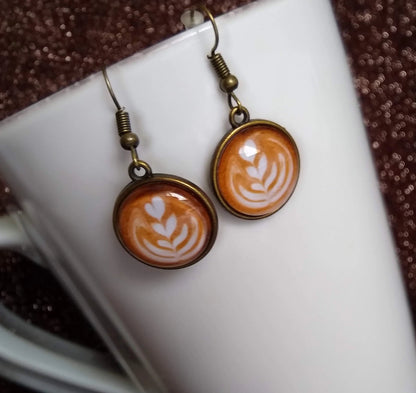 Coffee Cream Art Latte Small Dangle Glass Earrings Coffee Themed Jewelry Latte Rosetta Art Coffee Gift Jewelry Perfect Gift Coffee Lovers