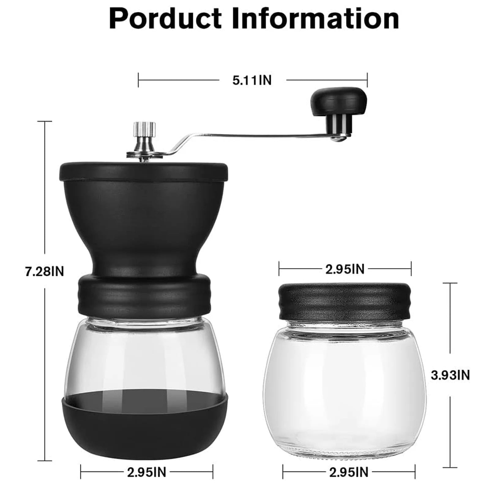 Manual Coffee Grinder with Ceramic Burr for Beans, Espresso, and Spices - Portable Hand Crank Mill with 2 Glass Jars (11Oz Each)