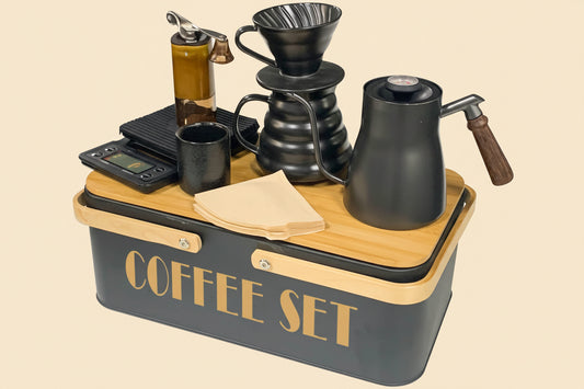  Coffee Maker Set Coffee Kettle Scale Ceramic Server Ceramic Dripping Cup Bean Grinder Filter Paper Ceramic Cup ALL in 1 Portable Metal Box for Traveling