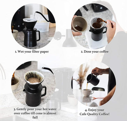 Pour over Coffee Maker Set All in 1 Coffee Kits- 304 Stainless Steel Kettle with Thermometer Coffee Grinder Coffee Dripper & Server of Portable Travel Bag for Outdoor Camping