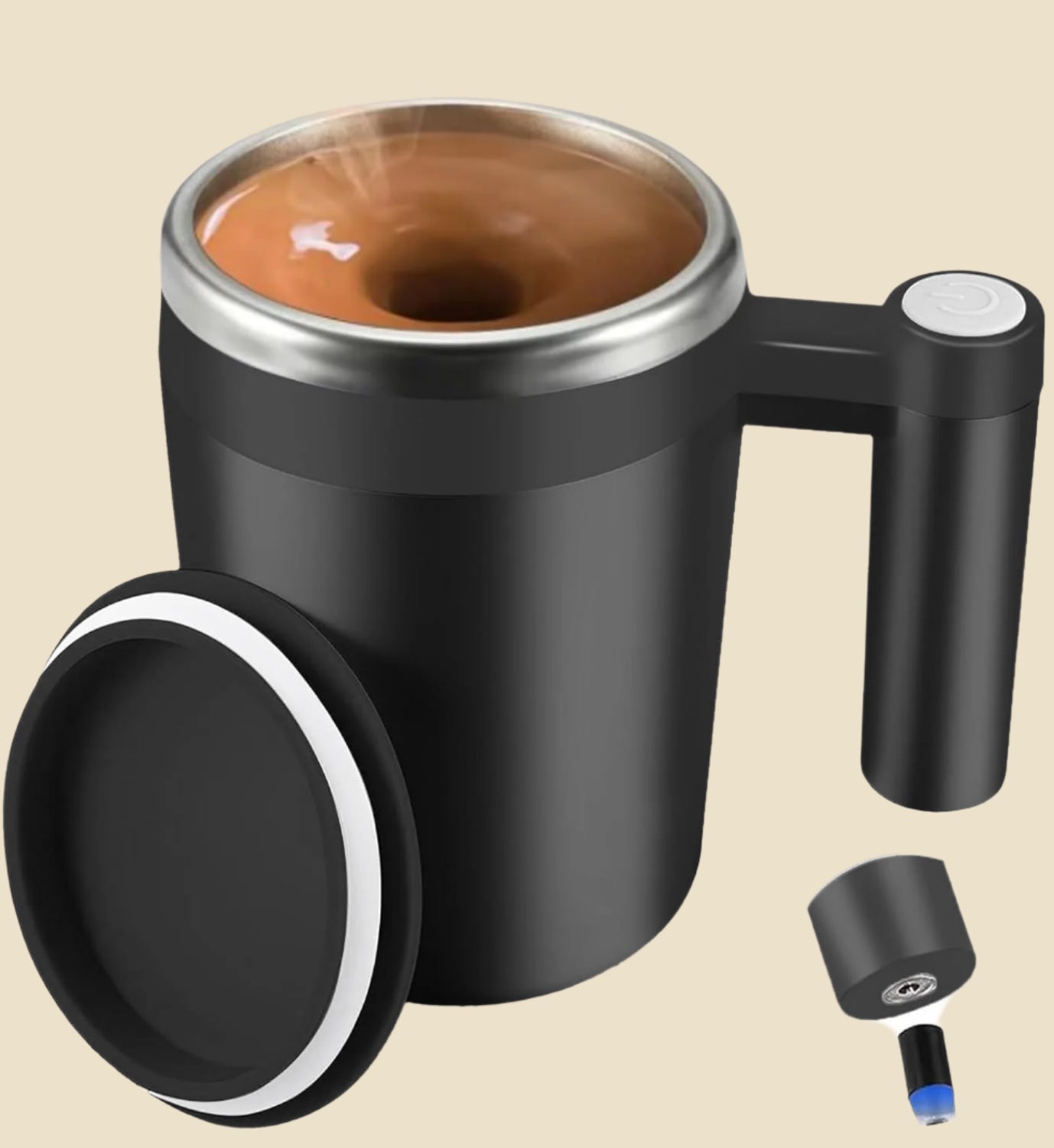 Self Stirring Mug,Rechargeable Auto Magnetic Coffee Mug with 2Pc Stir Bar,Waterproof Automatic Mixing Cup for Milk/Cocoa at Office/Kitchen/Travel 14Oz Best Gift - Black