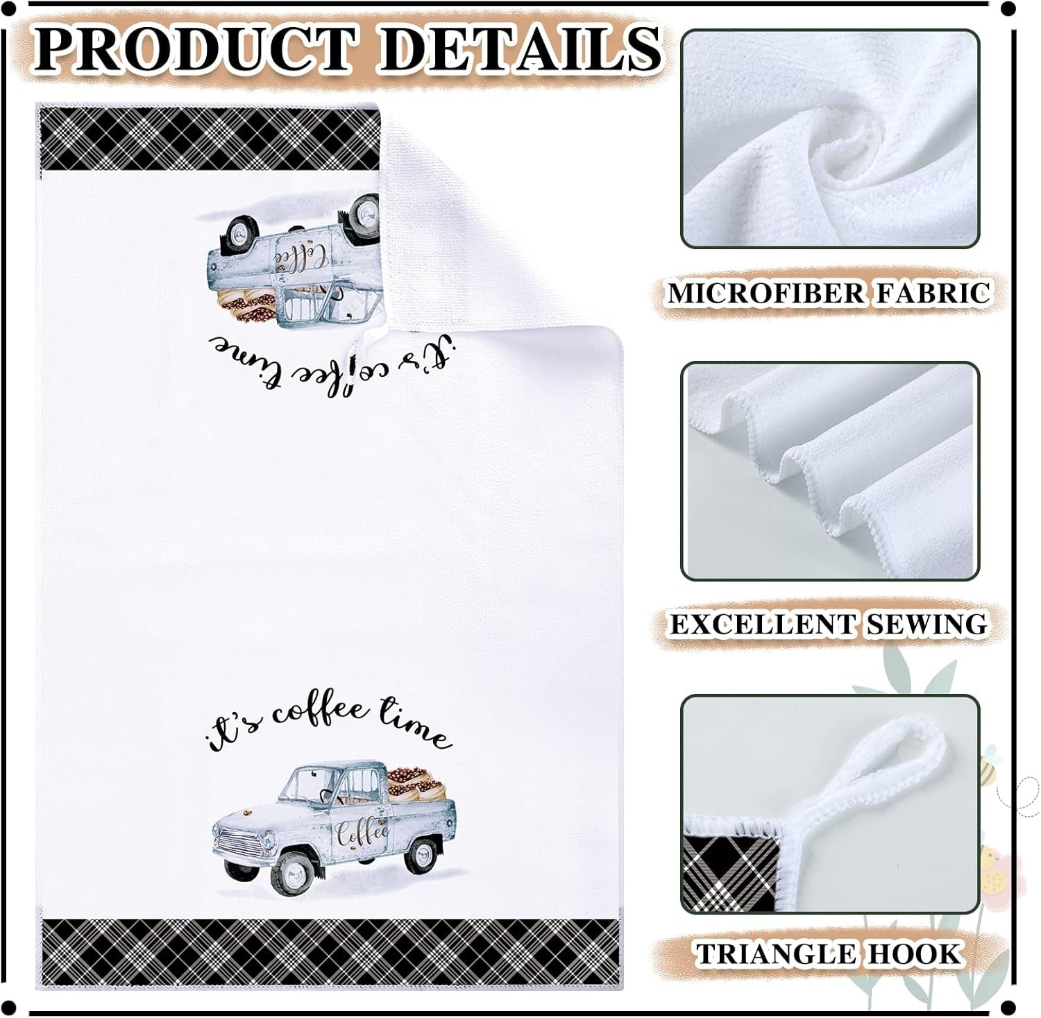 4 Pieces Kitchen Towels, Coffee Kitchen Hand Towels, Dish Towels, Absorbent Decorative Dish Cloths, for Farmhouse Housewarming (Mainly Black,Truck Style)