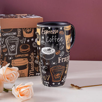 Ceramic Travel Mug with Handle Ceramic Coffee Mug Ceramic Latte Teacup in Color Box 17 Oz, Splash Resistant Lid - to Go Tumbler for Car Cup Holder, Frappe