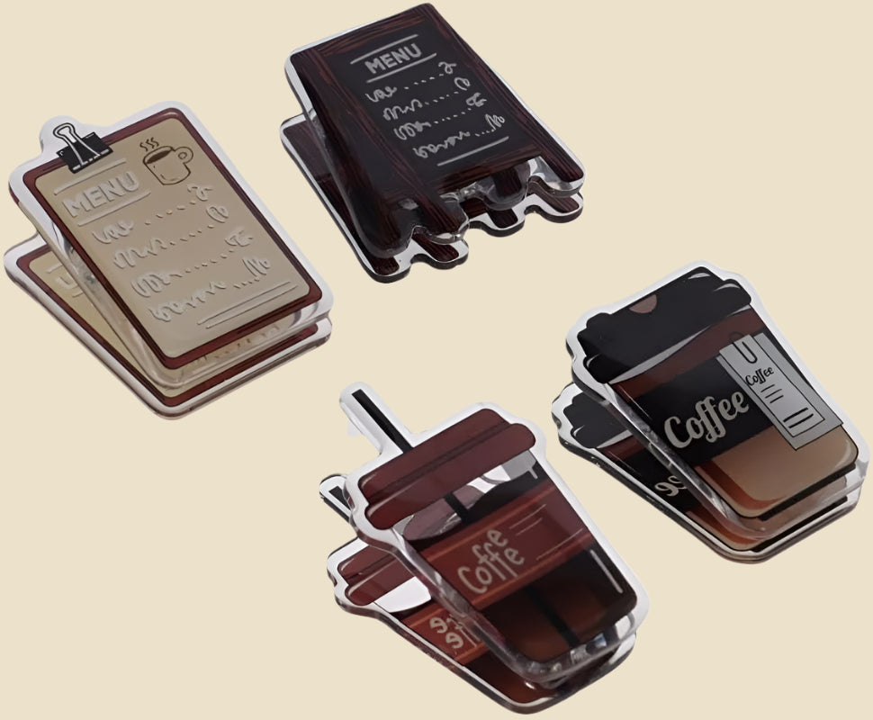 2/4Pcs Latte Coffee Acrylic Paper Clip, Cute Coffee Binder Sealing Clips, Office Accessory to Hold Photo, Bills and Notes