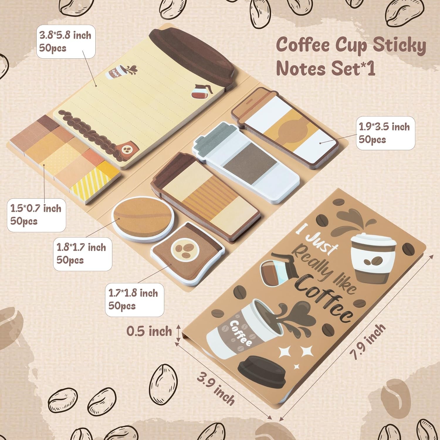 Sticky Notes Set - I Just Really like Coffee Self-Stick Notes Pad, 550 Sheets Writing Memo Pages 