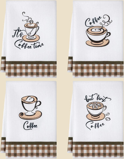 4 Pieces Kitchen Towels, Coffee Kitchen Hand Towels, Dish Towels, Absorbent Decorative Dish Cloths, for Farmhouse Housewarming (Mainly Black,Truck Style)