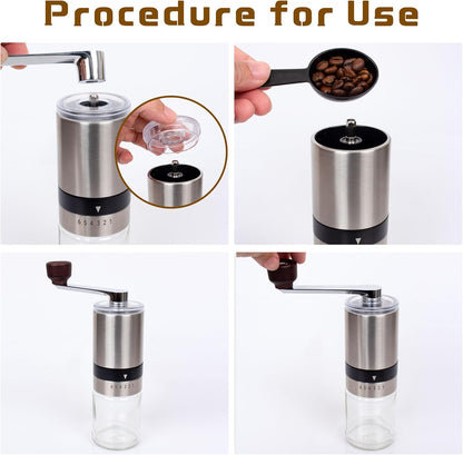 Outdoor Travel Coffee Gift Set with Goose Neck Kettle Digital Scale Walled Glass Mug Glass Server Manual Grinder Glass Dipper 100 Pcs Paper Filter and Scope for Drip