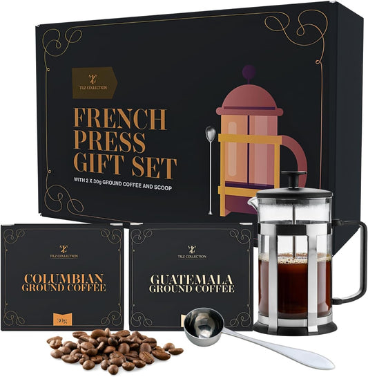 Barista Coffee Gifts Set - Cafetiere French Press Coffee Maker Gift Set (600Ml), Cafetiere 4 Cup, 120G Colombian Ground Coffee & Coffee Spoon