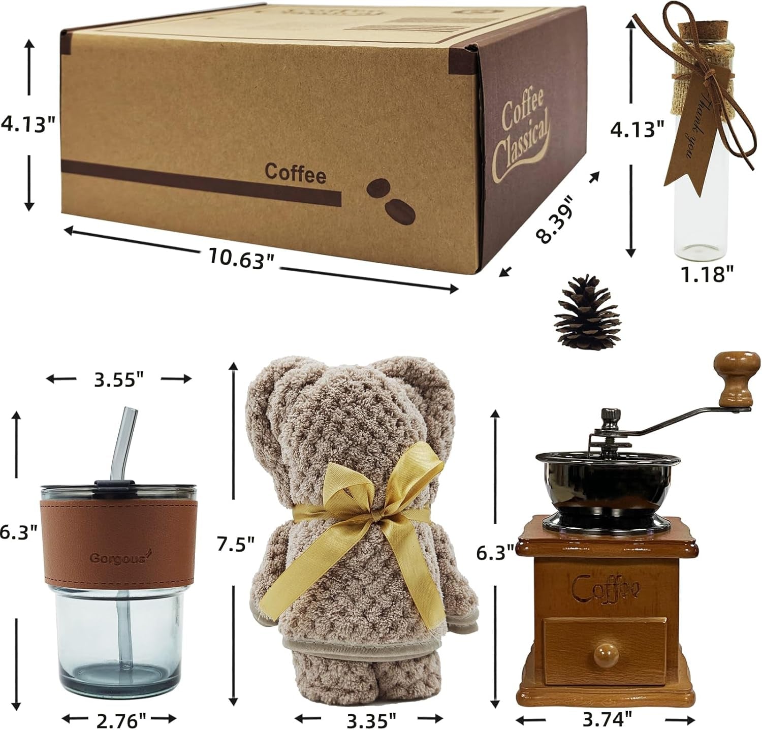 French Coffee Kit, Coffee Utensils, Manual Coffee Grinder and Self-Stirring Mug, Antique Style Coffee Gift Box, Coffee Lover Gifts, Thanksgiving Day Coffee Gift (Brown)