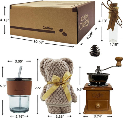 French Coffee Kit, Coffee Utensils, Manual Coffee Grinder and Self-Stirring Mug, Antique Style Coffee Gift Box, Coffee Lover Gifts, Thanksgiving Day Coffee Gift (Brown)