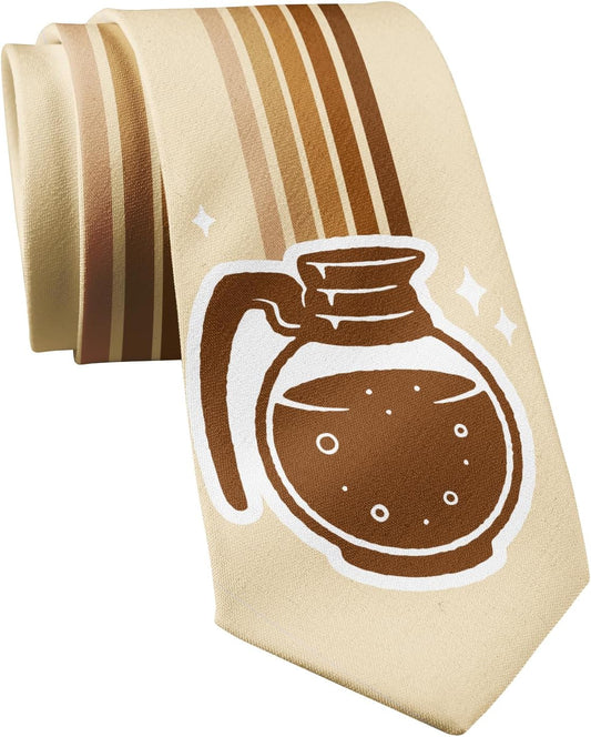 Crazy Dog T-Shirts Funny Coffee Rainbow Tie for Men – Quirky Caffeine Lover Necktie – Novelty Barista Fashion Accessory with Coffee Pot Design – Unique Gift for Teachers and Office Workers