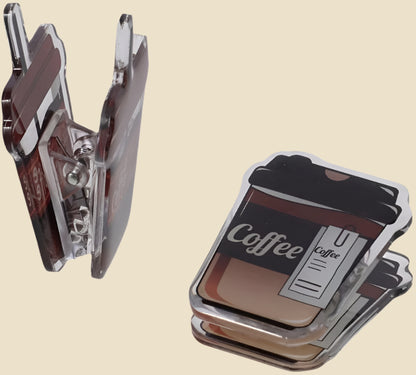 2/4Pcs Latte Coffee Acrylic Paper Clip, Cute Coffee Binder Sealing Clips, Office Accessory to Hold Photo, Bills and Notes