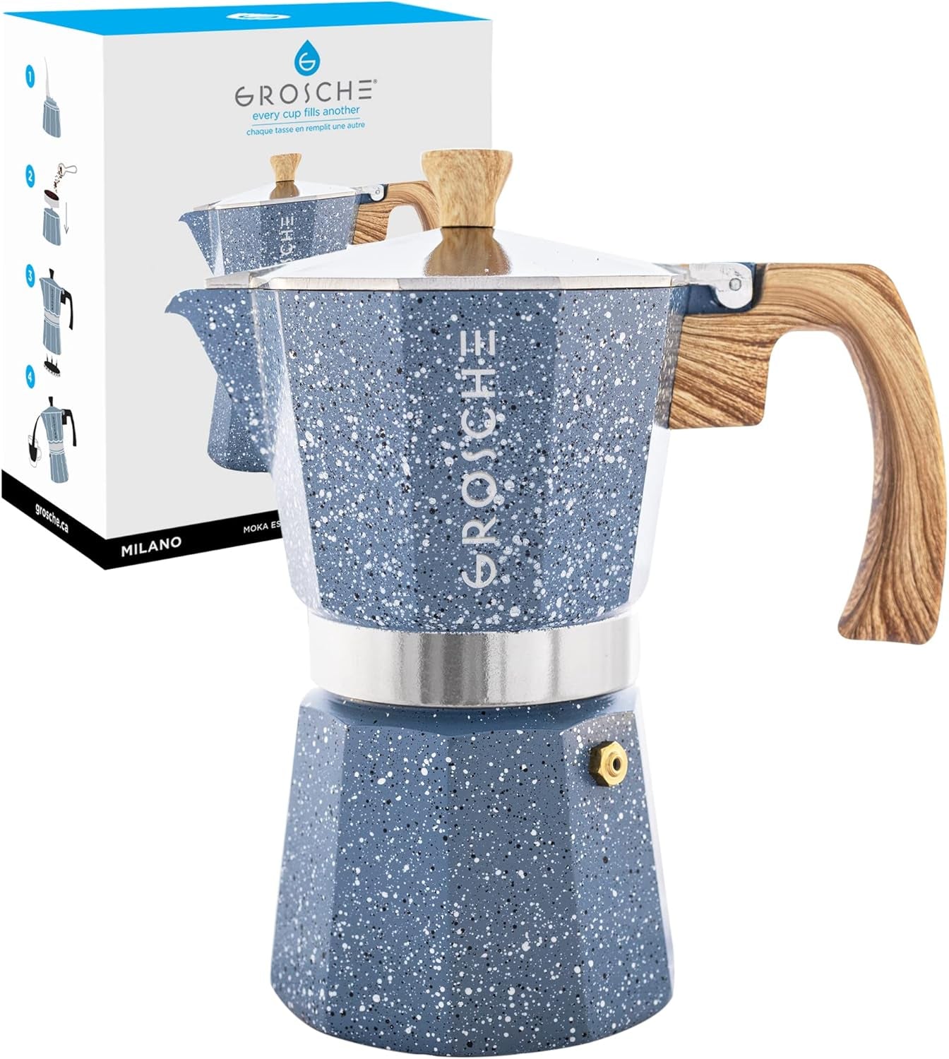 Milano Stovetop Espresso Maker Moka Pot 9 Espresso Cup, 15.2 Oz, Blue. Stove Top Coffee Maker Moka Italian Espresso Greca Coffee Maker Brewer Percolator