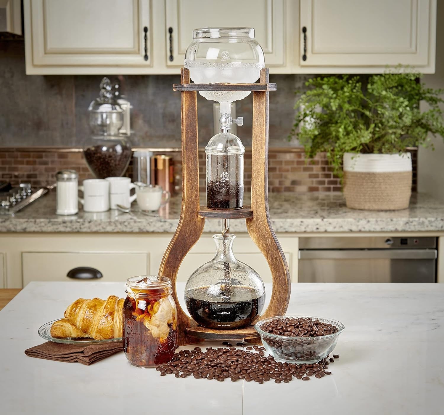 Iced Coffee Cold Brew Drip Tower Coffee Maker Wooden, 6-8 Cup