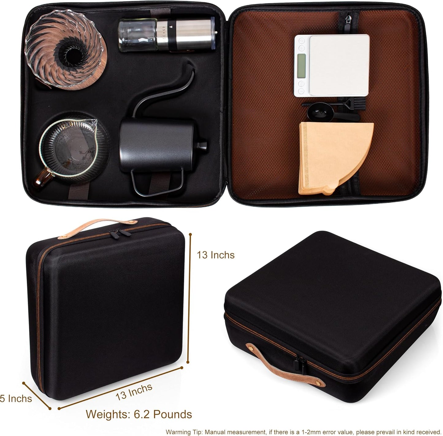 Outdoor Travel Coffee Gift Set with Goose Neck Kettle Digital Scale Walled Glass Mug Glass Server Manual Grinder Glass Dipper 100 Pcs Paper Filter and Scope for Drip