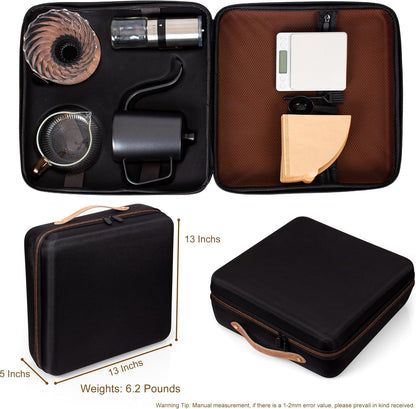 Outdoor Travel Coffee Gift Set with Goose Neck Kettle Digital Scale Walled Glass Mug Glass Server Manual Grinder Glass Dipper 100 Pcs Paper Filter and Scope for Drip