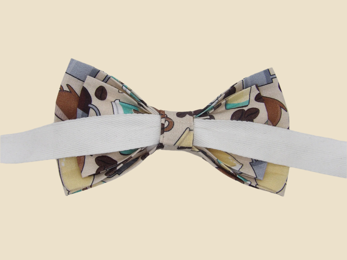 Coffee Lover Bow Tie, Coffee Beans & Cups on Tan, Pre-Tied Bow Tie, Barista Coffee Shop, Bow Ties for Men, Boys Bow Tie, Girls Hair Bow