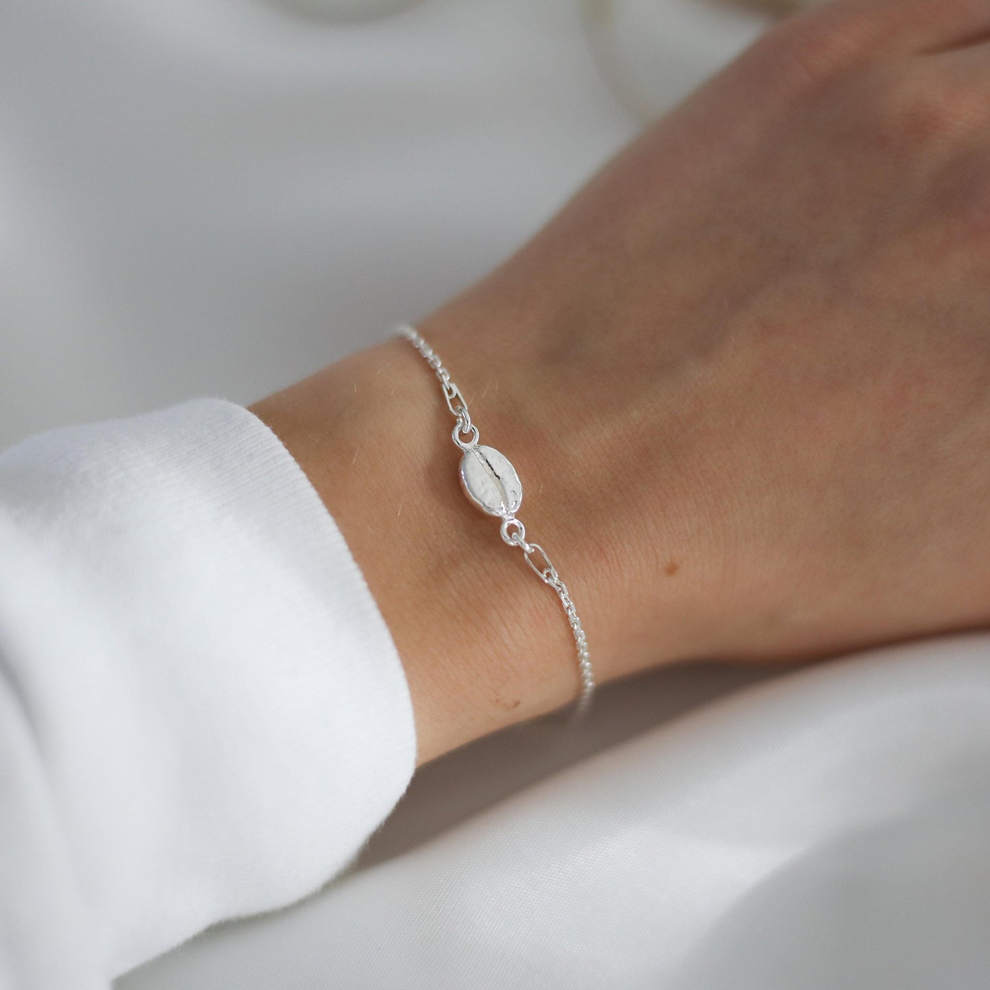 Coffee Bracelet, Sterling Silver Coffee Bean Charm Bracelet, Coffee Lover Gift for Her, Birthday Christmas Gifts for Women