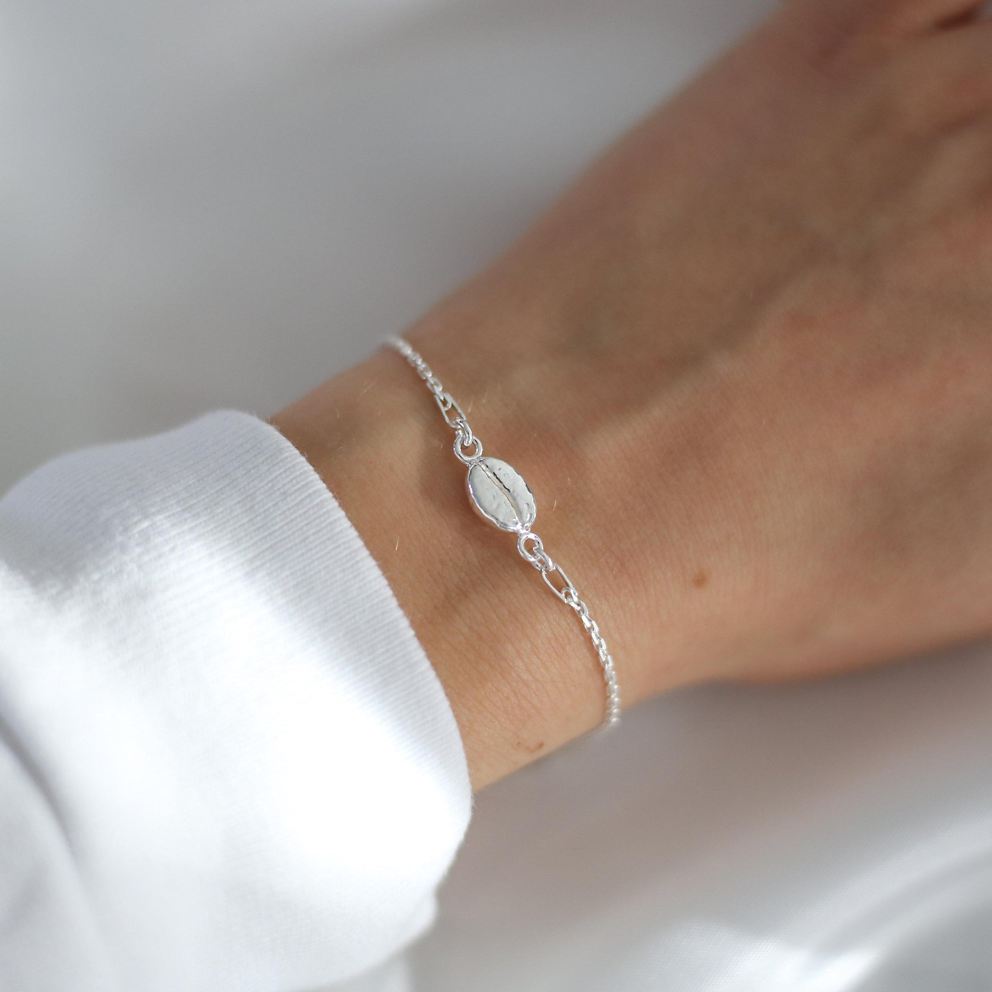 Coffee Bracelet, Sterling Silver Coffee Bean Charm Bracelet, Coffee Lover Gift for Her, Birthday Christmas Gifts for Women